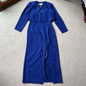 WOMEN J.R. NITES BY CALIENDO LONG MAXI DRESS SLIT Crop Jacket Set Blue Jewel 6P